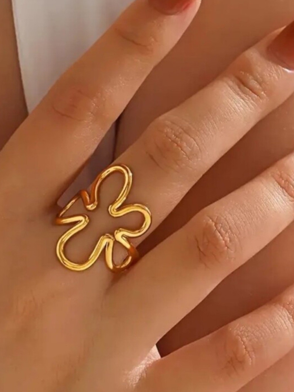 Gold Flower Outline Ring - Women Jewelry Stainless Steel